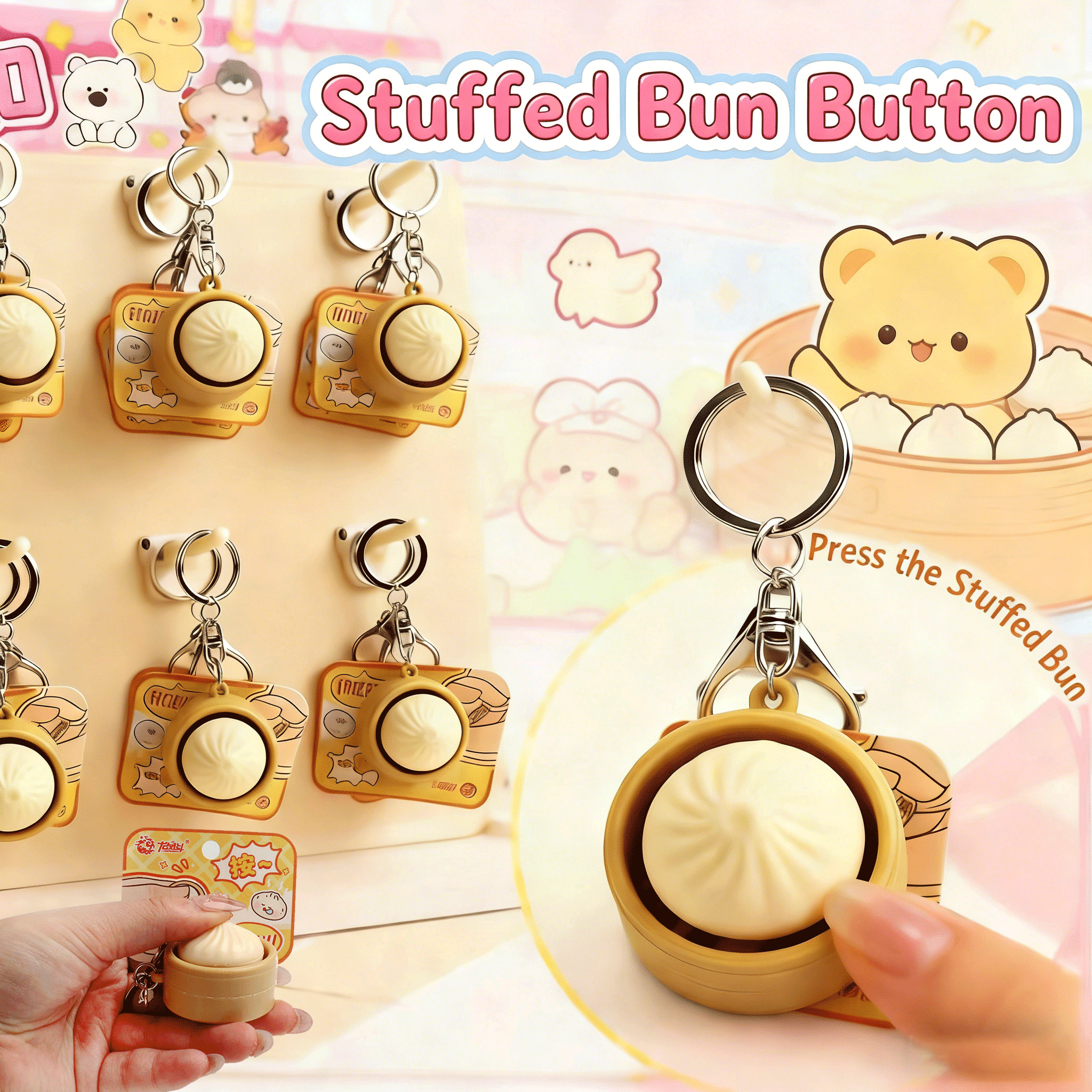 Kids Toys Usa - Mini Squishy Dumplings Button keychain Pendant